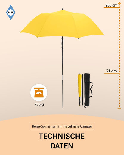 FARE Travel-Sun Umbrella Travelmate Camper - Lightweight & Compact, UV protection UPF50+, Perfect for Travel, Beach, Outdoor & Camping - Can also be used as a rain umbrella.