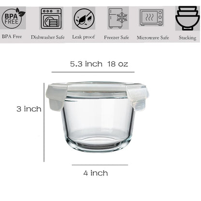 H.JSS WDJS Glass Soup Container, 520ml Food Storage with Lid, Round Glass Container with Lid, Reusable Containers, Meal Prep Glass for Food, Microwave, Freezer, Dishwasher Safe (4 pack)