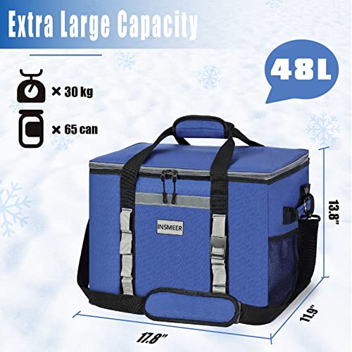 INSMEER 48L Cooler Bag Large Foldable, 65 Can Cooler Bag Thermal Bag Insulated Bag for Drinks, XXL Waterproof Heat Resistant Shopping Bag for Excursion, Picnic, Camping, Hiking, Beach