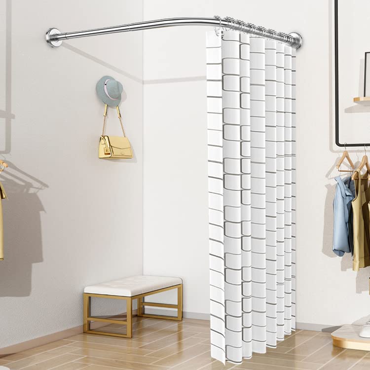 L-shaped adjustable shower curtain rod, 90-120 × 90-120 cm, with 18 stainless steel rings, SUS 304 stainless steel corner shower rod, drill installation, suitable for bathroom & bathtub.