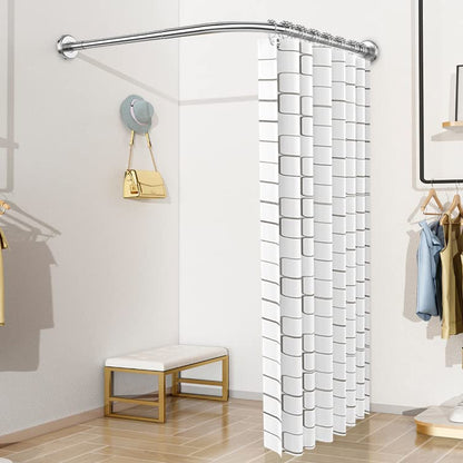 L-shaped adjustable shower curtain rod, 90-120 × 90-120 cm, with 18 stainless steel rings, SUS 304 stainless steel corner shower rod, drill installation, suitable for bathroom & bathtub.