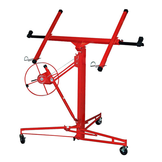 Ikodom Foldable XXL Plasterboard Lifter, adjustable height from 132-335cm, maximum 290cm arm width and 68kg load capacity, Red