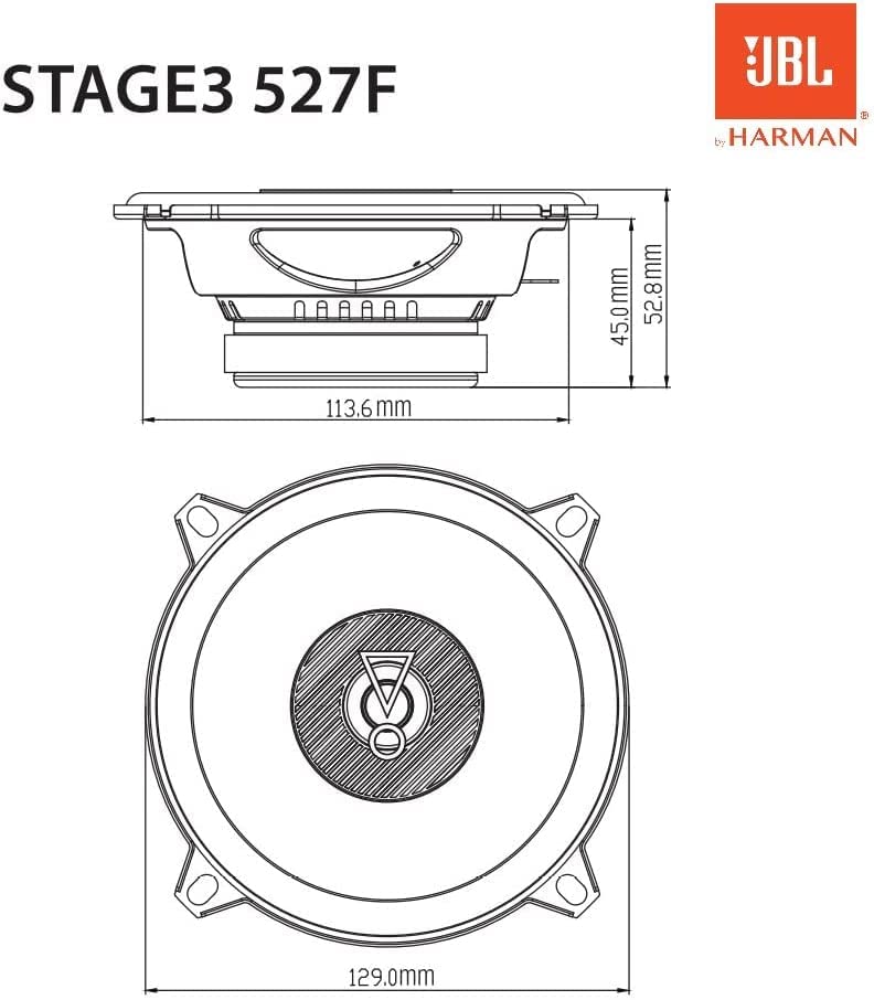 JBL Stage3 527F 2-way Car Speaker Set by Harman Kardon - 200 Watt Car Speakers - 2 pieces Car HiFi Box large 13cm - 130mm - 5.25 inch without grille cover
