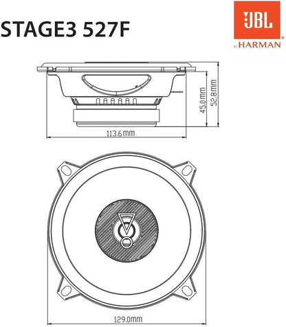 JBL Stage3 527F 2-way Car Speaker Set by Harman Kardon - 200 Watt Car Speakers - 2 pieces Car HiFi Box large 13cm - 130mm - 5.25 inch without grille cover