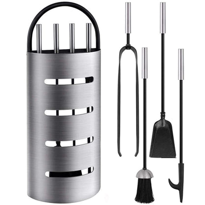 Amagabeli 21.3" (54cm) 4 Piece Fireplace Tool Set Heavy Duty Fireplace Tools Set Silver Wrought Iron Fireplace Companion Set Fireplace Iron Block Holder Fire Pit Lienbacher Fireplace Wood Stove Tools Fire Tongs