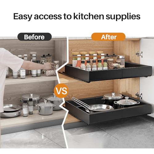 SAYZH Telescopic Drawer, Pull-Out Drawer Kitchen, Kitchen Cabinet Organizer for Kitchen Cabinets, Drawer Organizer, No Tools Required (Black, 30-50 cm W x 53 cm D x 5.8 cm H)