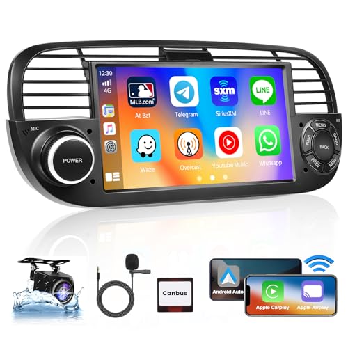 [2GB+64GB] Android 13 car stereo, CarPlay Android Auto Wireless, for FIAT 500 2007-2015 radio, 7" screen car radio, Bluetooth, GPS WiFi HiFi FM SWC USB, rearview camera