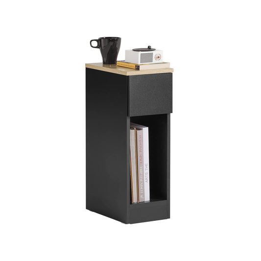 SoBuy narrow bedside table nightstand with drawer and shelf bedside table nightstand for bedroom living room black W8 x D14 x H24 inches FBT111-BLK
