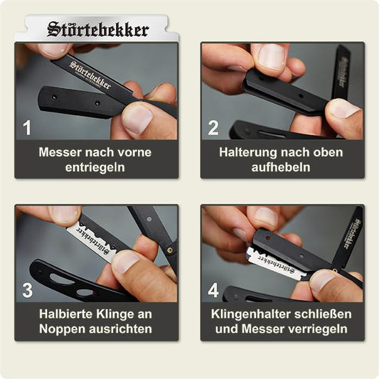 Störtebekker® Premium Straight Razor in handmade leather case + Alum stick - Straight Razor with shaving guide [10 Störtebekker blades] - Gift idea - Razor set - High-quality wet razor