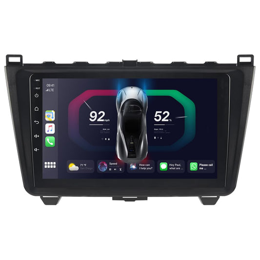 JUNHUA Android 12 car stereo for Mazda 6 GH1 GH2 2007-2013, 2G RAM+32G ROM, low-end model with 1280x800 9-inch touchscreen. Features Wireless CarPlay, Android Auto, Bluetooth, WiFi, USB, GPS.