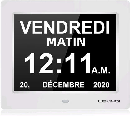 Lemnoi Senior Clock, Dementia Clock, Digital Calendar, Digital Alarm with Date and Day of the Week for individuals with Dementia (e.g. Alzheimer's), Seniors, Visually Impaired, Young Children - 7.5 inches
