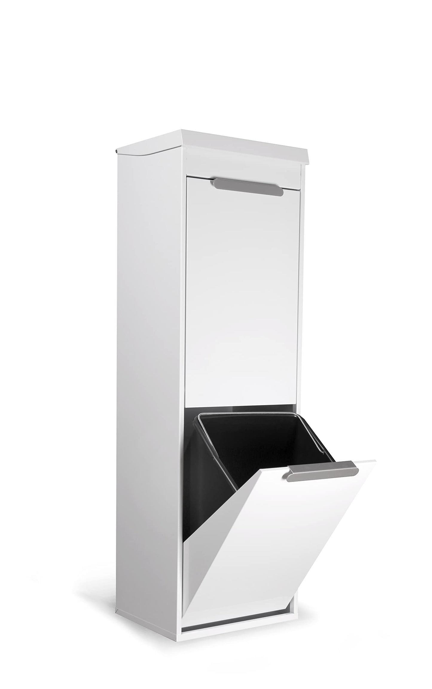 ARREGUI Ecoclas Plus CR221-E Steel Recycling System with Storage Box and Lid | 2x17L (34L) | 2 Compartments Trash Can for Kitchen | Removable Inner Bins + Handle | White