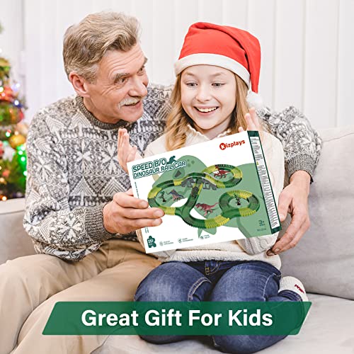 Kizplays 260pcs Car Racing Track 6 Cars Excavator Toy from Toy Cars Highway from 3 4 5 6 Years Boys Girls, Flexible Track Crane Games, Electric Car Racing Track for Kids (Green)