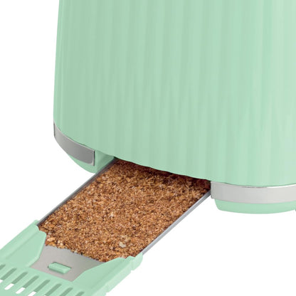 Russell Hobbs toaster [for 2 slices] Eden (6 browning levels, lift function, defrost, reheat, and cancel function, removable crumb tray, bun warmer, pistachio 27374-56)