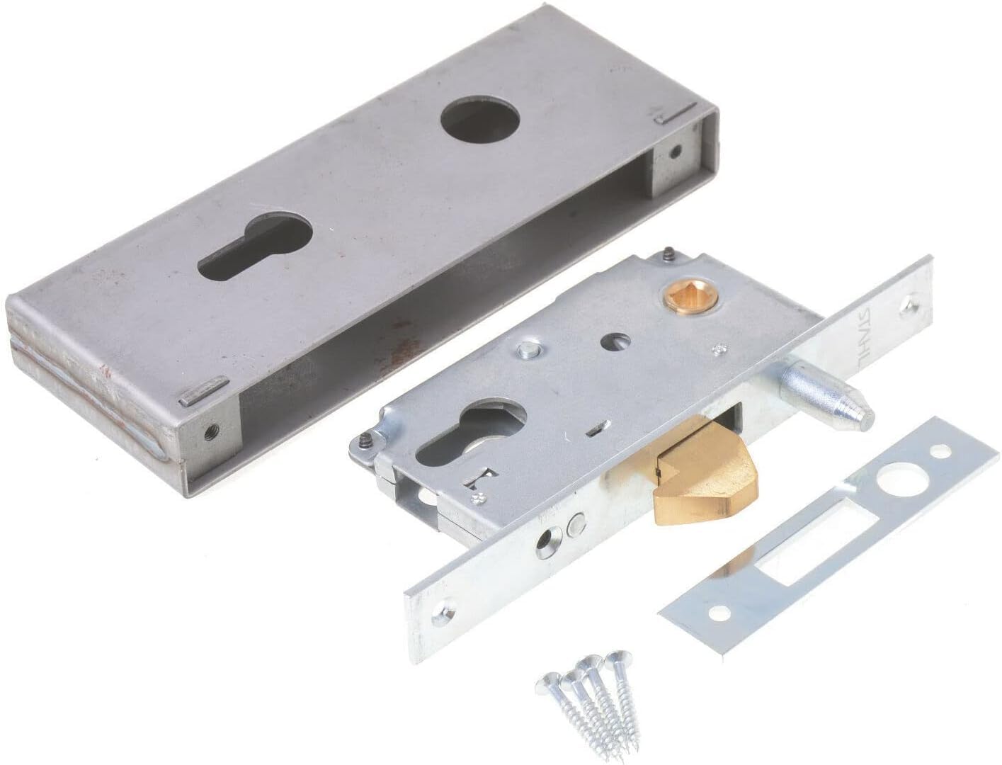 Aqbau® set hook lock with lock box 72/30 for sliding door mortise lock sliding door lock sliding door latch sliding gate latch garden gate entrance gate metal galvanized lever lock