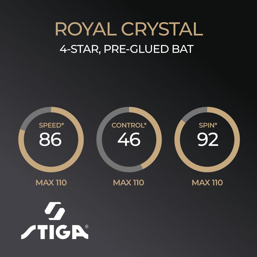 STIGA Royal Crystal Table Tennis Racket - High-speed racket with ITTF-approved STAR 4 rubber, 2.0mm sponge, and Crystal Technology - Perfect for fast and precise ping pong games.