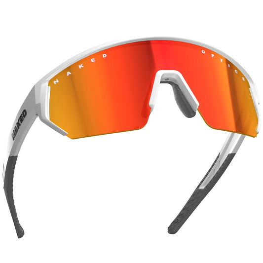 NAKED Optics BLADE Sports Glasses for Men, Women's Cycling Glasses, Sport Sunglasses with UV400 Protection, Quick Glasses, Road Cycling Glasses, Running Glasses, TR90 Frame (White (Red Lens))