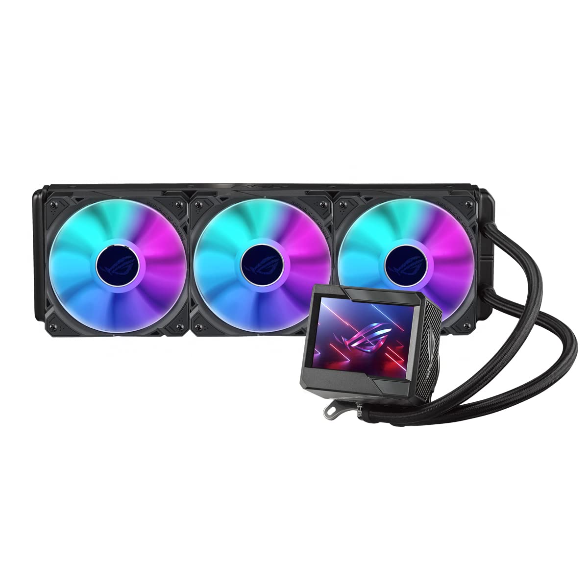 ASUS ROG RYUJIN II 360 ARGB All-in-One CPU water cooling (3.5-inch LCD, integrated pump fan for VRM and M.2 cooling, 3x ROG 120mm ARGB radiator fans)