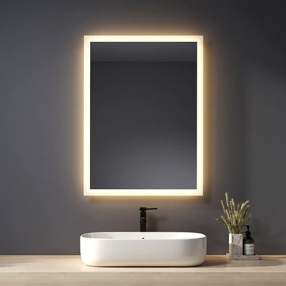 HeilMeta bathroom mirror with LED lighting 80x60cm, bathroom mirror 3000K warm white light, wall mirror with lighting, vertical/horizontal installation.
