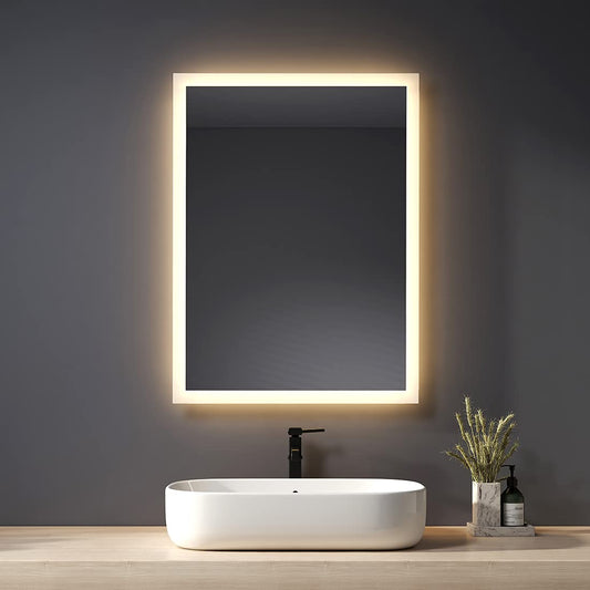 HeilMeta bathroom mirror with LED lighting 80x60cm, bathroom mirror 3000K warm white light, wall mirror with lighting, vertical/horizontal installation.
