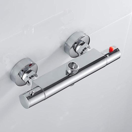 Thermostatic faucet shower thermostat shower faucet shower mixer thermostat mixing valve with 38 °C safety button bath chrome shower and rain shower, Silver