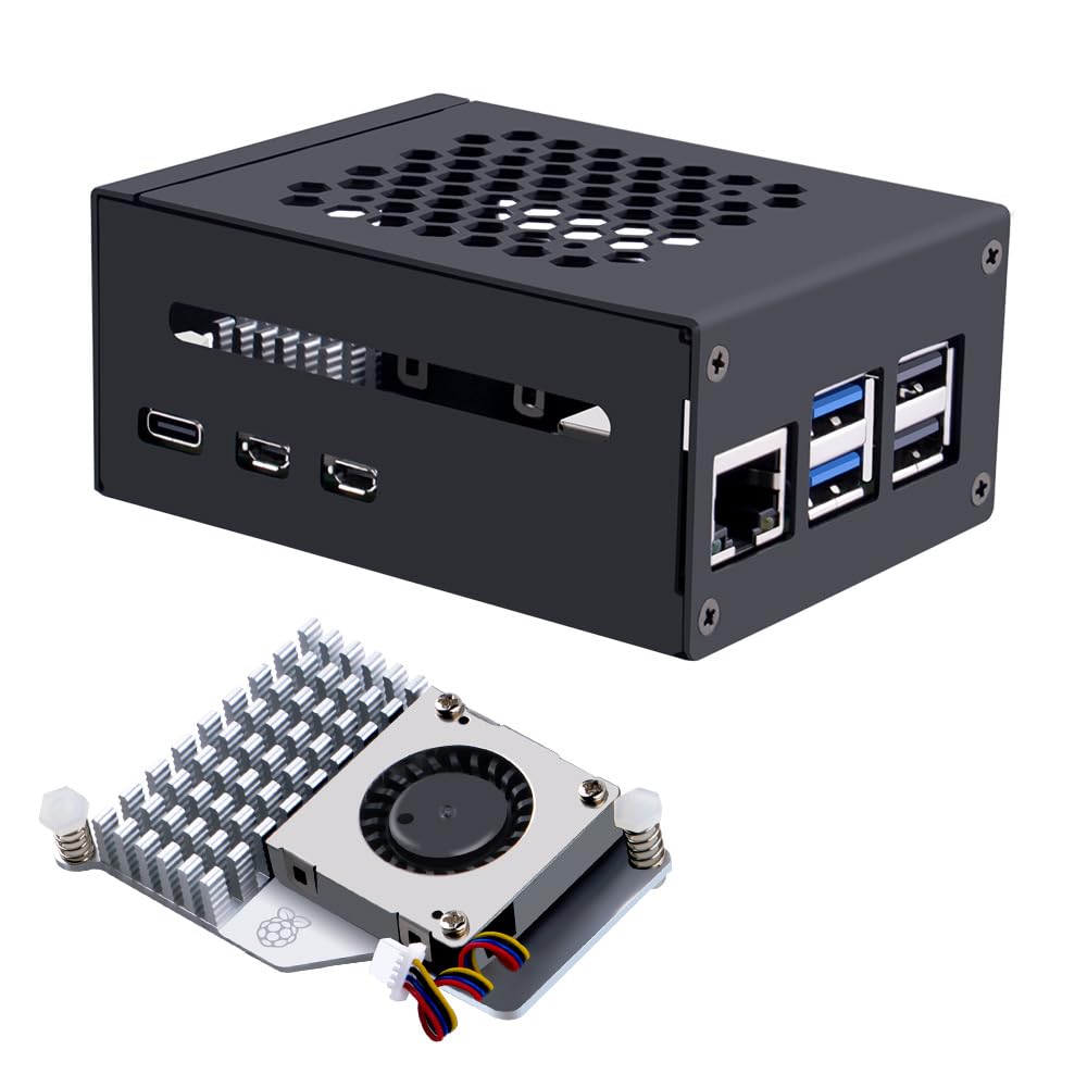 GeeekPi Raspberry Pi 5 case with Official Active Cooler, Supports PCIe M.2 NVMe SSD Shield Top X1001/X1000/N04/N05