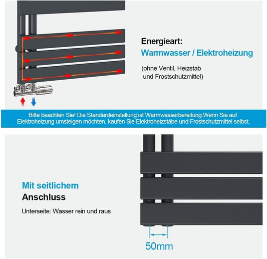 Heilmetz Anthracite Towel Radiator Heater 400 x 899 mm Bathroom Radiator Towel Warmer