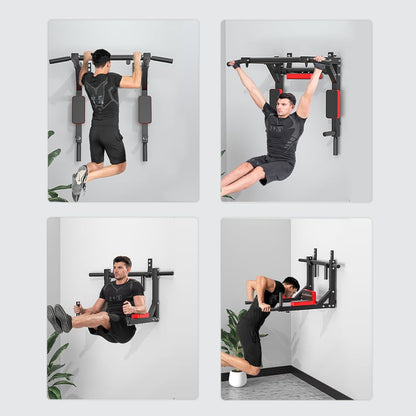 Luckyone Multifunctional Wall Mounted Pull-Up Bar, Dip Station for Home Gym, Indoor Training, supports up to 200 kg
