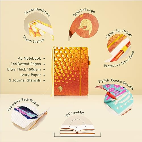 Ottergami Bullet Journal Notebook dotted - High-quality, thick paper with 150 g/m² - The Classic A5 dotted Bullet Journal with pre-printed dots and extra templates.