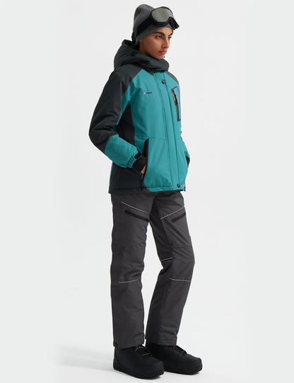 GEMYSE Women's Ski Jacket Waterproof Windproof Rain Jacket Hiking Jacket Hardshell Jacket with Hood for Winter (Acid Blue Gray, S)