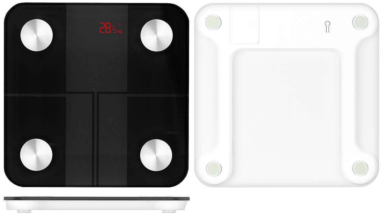 newgen medicals body fat scale: 14-in-1 body analysis scale made of glass, Bluetooth, app, user recognition (bathroom scale, body scales, senior friendly)