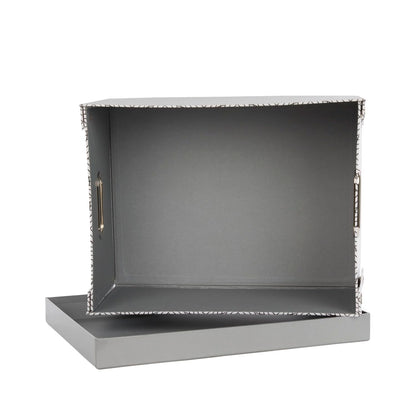 Idena 11196 - Storage box with lid and metal handles, organizer basket made of sturdy cardboard, approx. 14.8 x 11 x 7.1 in, gray patterned