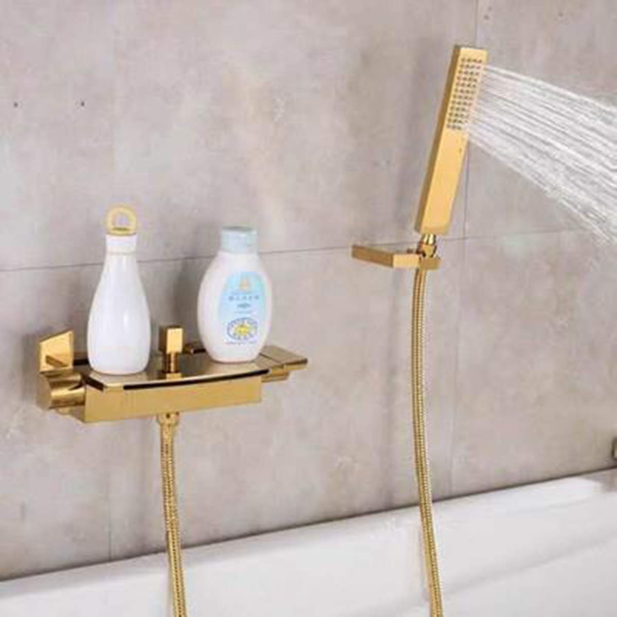 Bathtub faucet waterfall faucet bathtub mixer with shower tub faucet, tub faucet waterfall, bathtub faucet set, brass bathtub faucets (gold)
