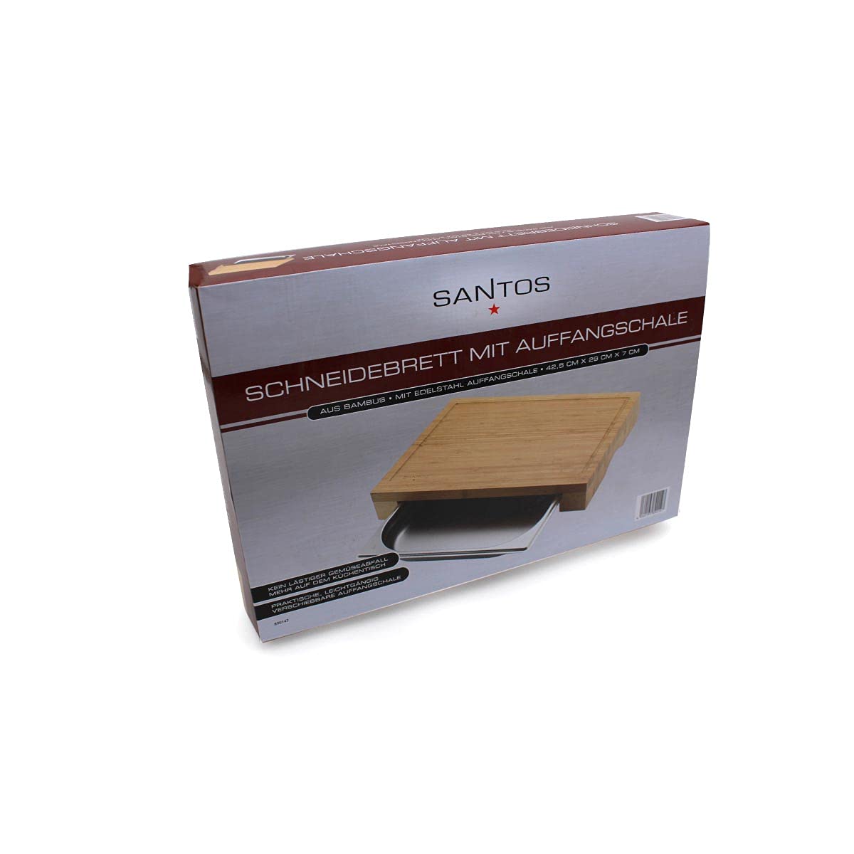 SANTOS Bamboo Cutting Board with Drip Tray - 42.5x7x29cm - Large Serving Tray - Wooden Board for Chopping & Serving - Kitchen Helper - Carving Board
