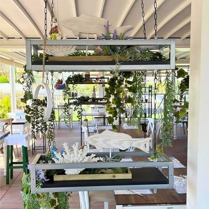 Yellow - Plant shelf Indoor Outdoor, Balcony decoration, Flower stand Metal Hanging Shelf with chains for garden, Ideal for outdoor plant pots (FLOWERS 75 cm, Gray/Black)