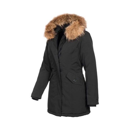 Elara Women's Winter Jacket Real Fur Coat Black Chunkyrayan 6015 Black 42/XL