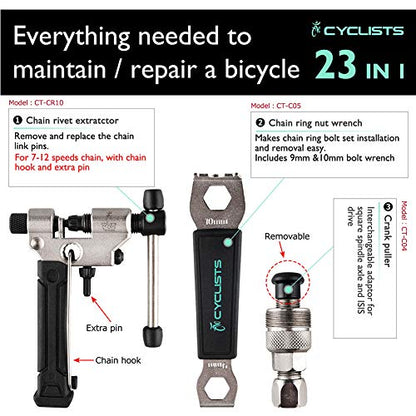 Cyclists 23 Piece Bike Repair Kit, Portable Bike Tool Box Bike Tool Set for Bike Tire Chain Assembly Repairs Bike Tool Set with Carrying Case