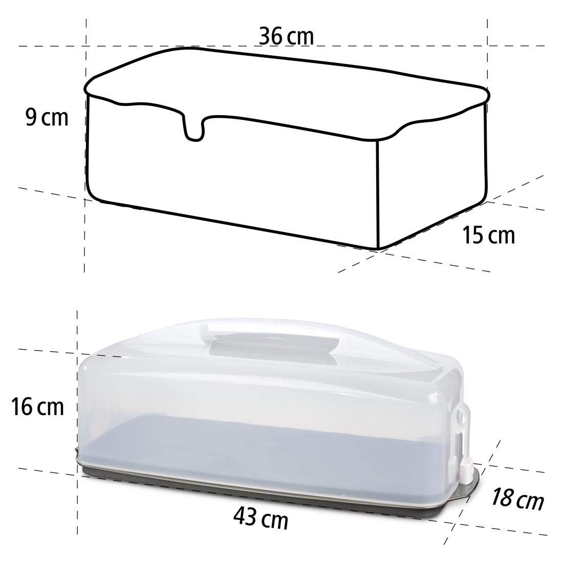 Xavax Cake Transport Box (rectangular cake box for loaf cakes, dishwasher-safe cake container with lid and carrying handle) black