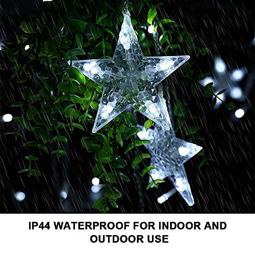 12 star LED string lights, curtain of lights, Christmas lights, star curtain with 138 LEDs, 8 modes for indoor and outdoor use, perfect for Christmas, parties, decorations, weddings, gardens, and balconies.