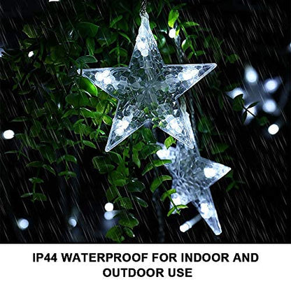 12 star LED string lights, curtain of lights, Christmas lights, star curtain with 138 LEDs, 8 modes for indoor and outdoor use, perfect for Christmas, parties, decorations, weddings, gardens, and balconies.
