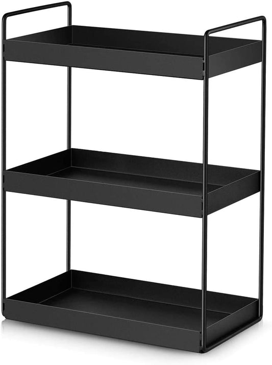 XINGDOZ Kitchen Spice Rack with 3 Levels Bathroom Countertop Under Cabinet Organizer Vanity Tray Cosmetics & Makeup Storage, Black