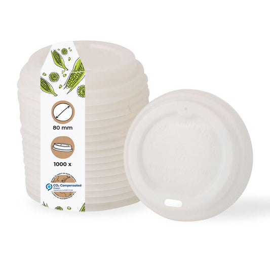 BIOZOYG Coffee To Go lid for cups Ø 80mm I 1000 lids for paper cups made of CPLA bioplastic 100% biodegradable, compostable, recyclable I Flat white lid with drinking hole