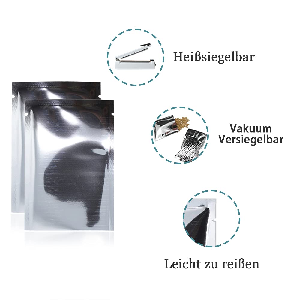 WACCOMT Pack 200 Pieces Colorful Mylar Foil Top Open Sealable Bags Vacuum Heat Seal Bags for Food Packaging with Tear Notches (Silver, 12x17cm (4.7x6.7 inch))