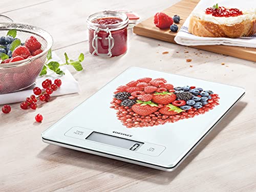 Soehnle Page Profi Fruit Hearts, digital kitchen scale for up to 15 kg with add-weight function, practical household scale with sensor touch, electronic scale including batteries, extra-large weighing surface.
