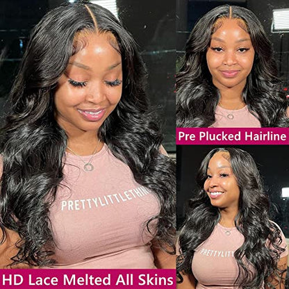 28 inch 13x4 Body Wave Transparent Lace Front Wigs made with 100% Human Hair and 180% Density. These MSGEM Body Wave HD Lace Front Wigs are designed for Black Women using Brazilian Virgin Human Hair. The Natural Color wigs come Pre Plucked with Baby Hair.