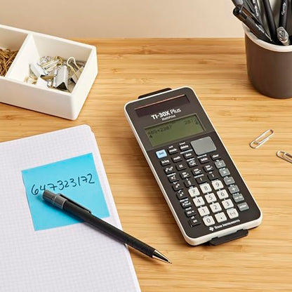Texas Instruments TI-30X Plus MathPrint scientific calculator for middle and high school (4-line display, dark blue, solar and battery powered).
