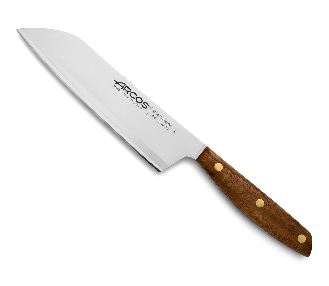 Arcos Nordika Series - Santoku Knife - Nitrum Stainless Steel - 190 mm Blade - Ovengkol Wood Handle 100% natural FSC - 100% recycled packaging - Brown Color