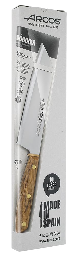Arcos Nordika Series - Santoku Knife - Nitrum Stainless Steel - 190 mm Blade - Ovengkol Wood Handle 100% natural FSC - 100% recycled packaging - Brown Color