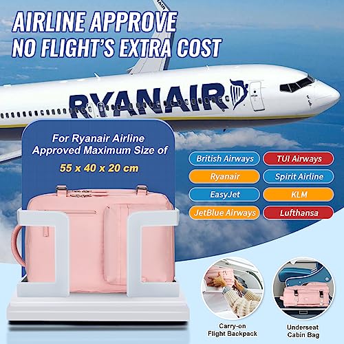 SZLX Ryanair carry-on backpack for women for airplane underseat cabin bag travel backpack carry-on airplane Easyjet backpack waterproof men with shoe compartment for 14-inch laptops, Pink.