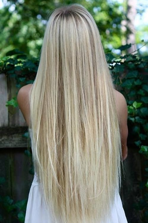 PORSMEER Ombre Blonde Wig Long Straight Lace Front Wigs for Women/Girls Natural Synthetic Brown Blonde Mix Wig for everyday wear or costume.